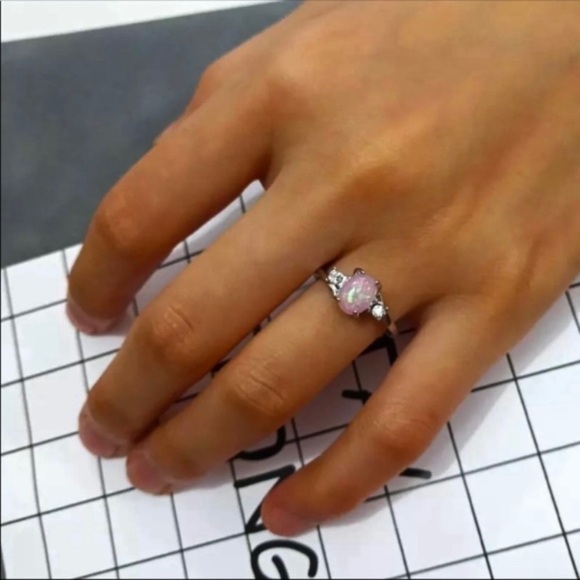 Women’s Pink Fire Opal Ring With Cubic Zirconias - Picture 3 of 6